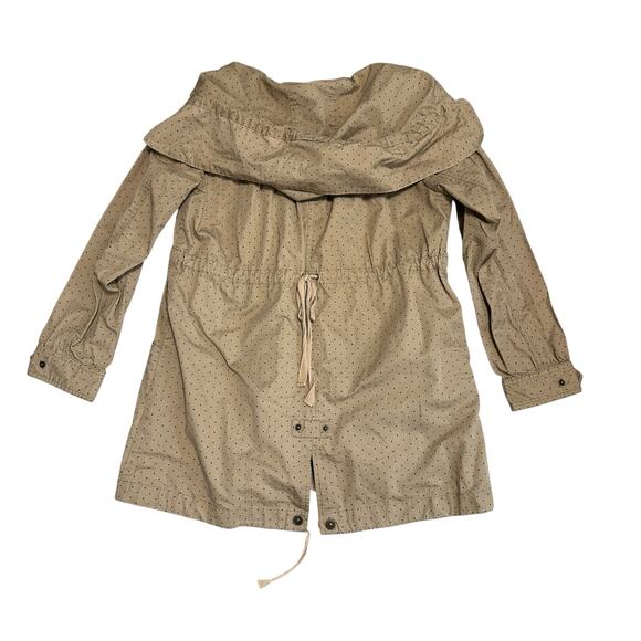 Vintage Brown Polka Dot 90s Y2K Cropped Trench Coat Jacket Hooded Pockets 8 - Picture 3 of 7